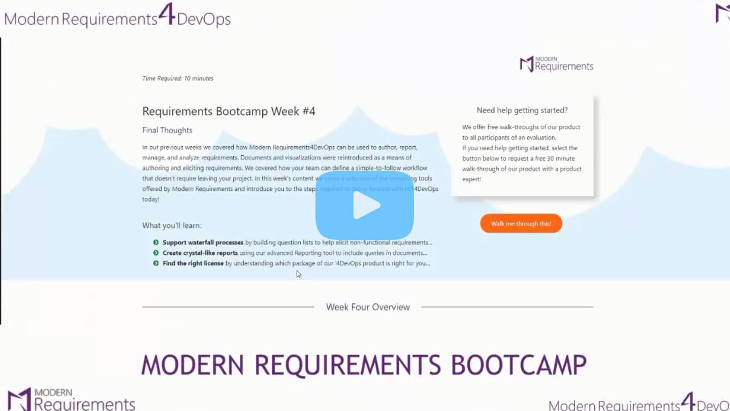Modern Requirements Bootcamp Week Four