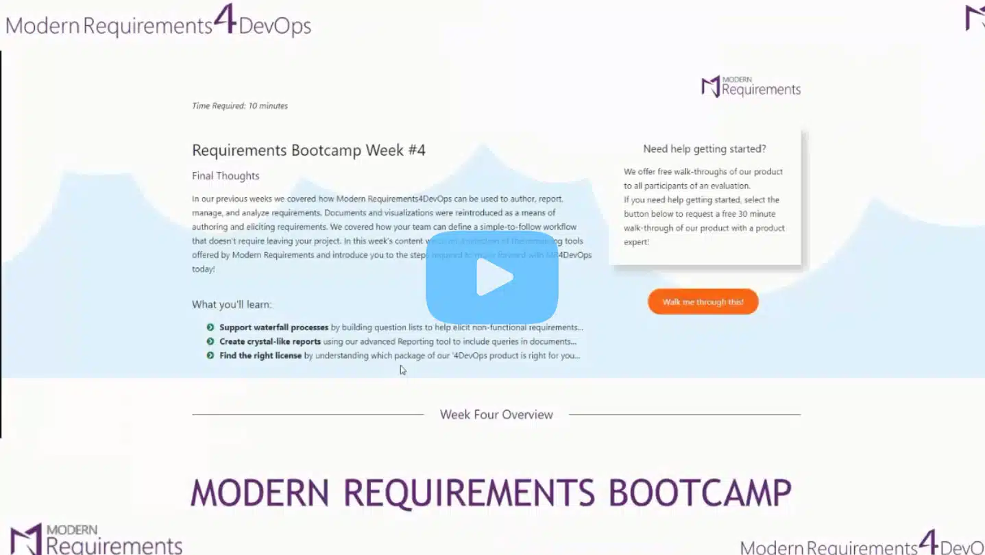 Modern Requirements Bootcamp Week Four