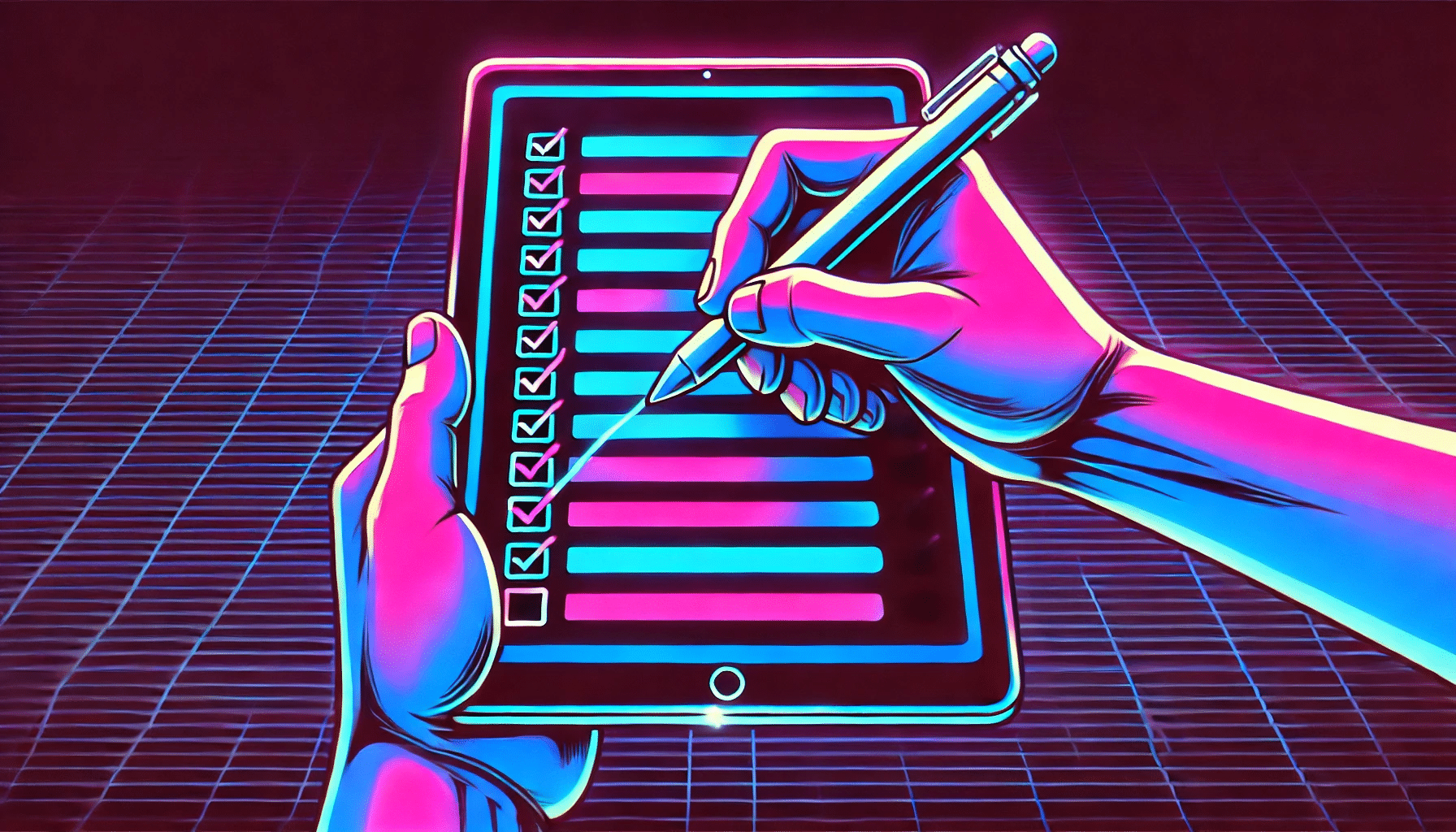 Depiction of a DevOps professional writing non functional requirements on a tablet.