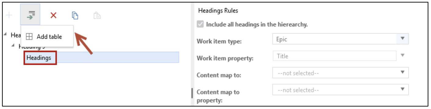 Add Table in Word Import UI