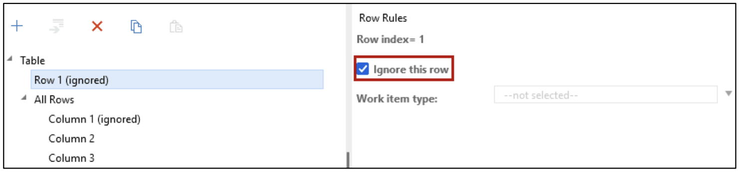 Word Import UI - Ignore the row