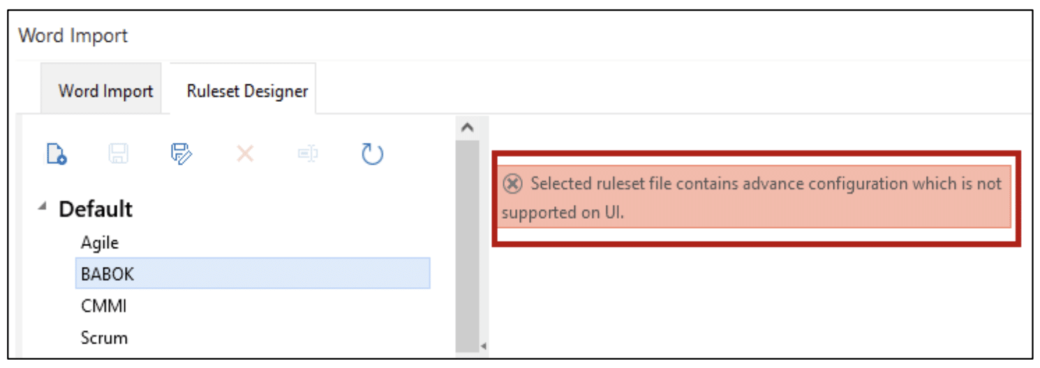 NOTIFICATION MESSAGE ON OPENING EXISTING RULESET FILE