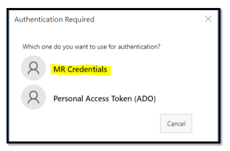 Screenshot showing how to get authenticated in Modern Requirements Review Management tool