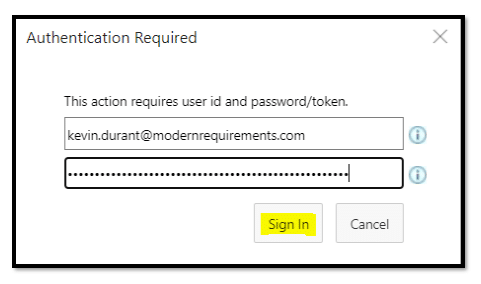 Screenshot showing how to provide their approval/rejection by using their newly created PAT in Modern Requirements Review Management tool