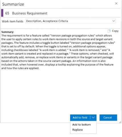 Alice GPT summarizing requirements in work item data