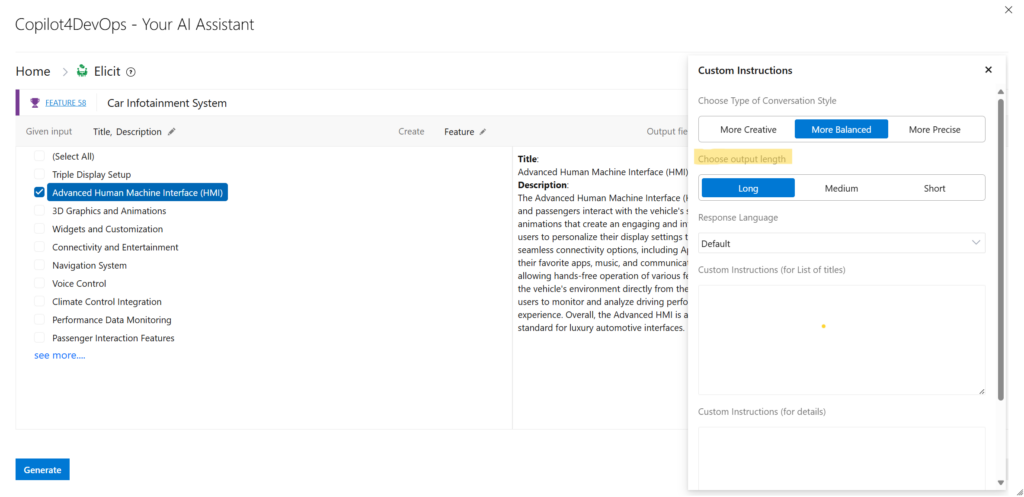 UI of Copilot4DevOps showing the abundant return options.