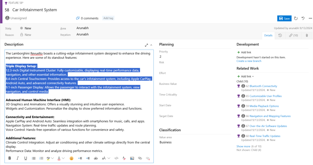 UI showing tagging and assignment of work items in Modern Requirements4DevOps.