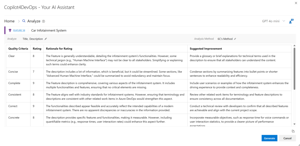 UI showing Copilot4DevOps' analysis function.