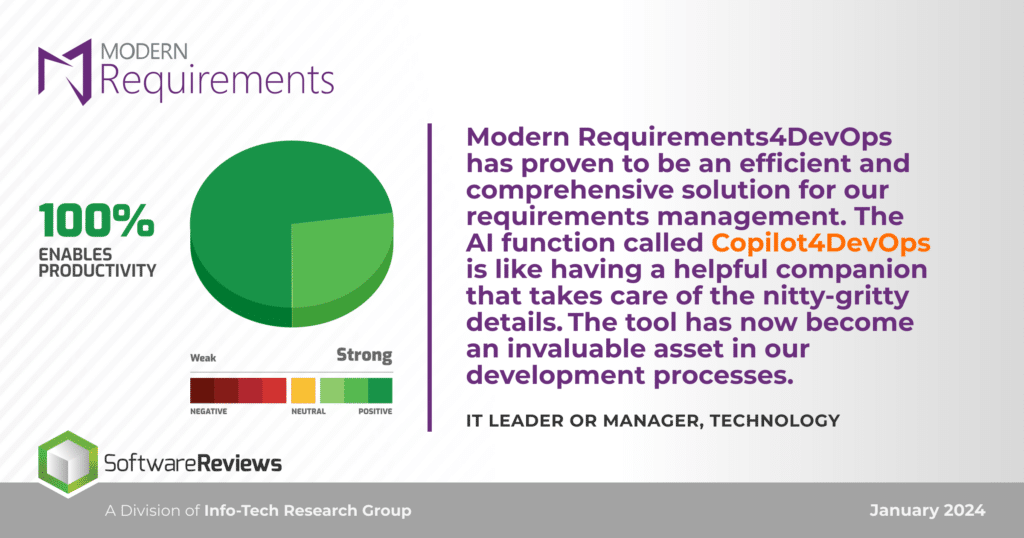Modern Requirements customer quote on top requirements management software
