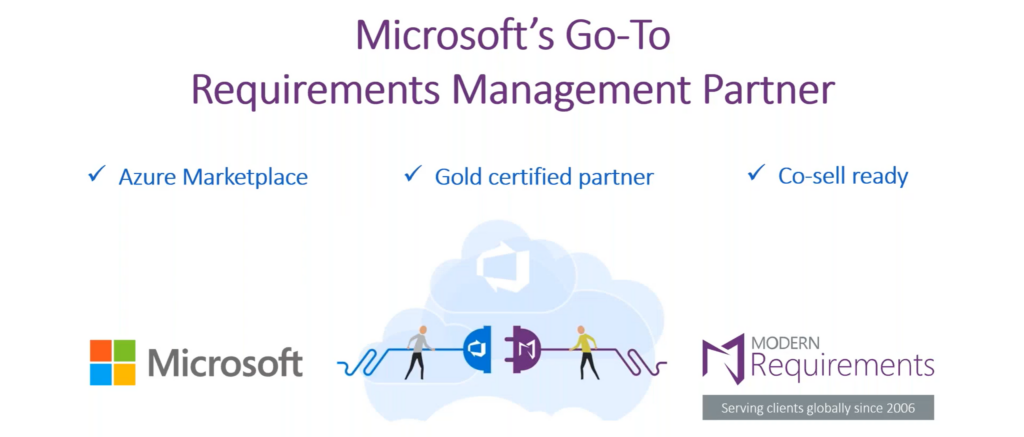 Graphic showing how Modern Requirements is Microsoft's go-to requirements management partner.