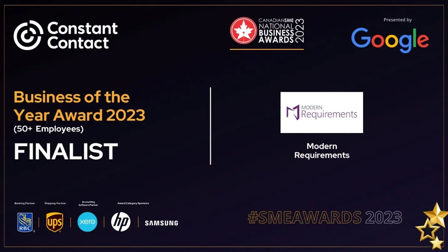 Modern Requirements Named Finalist in the CanadianSME Awards for Business of the Year
