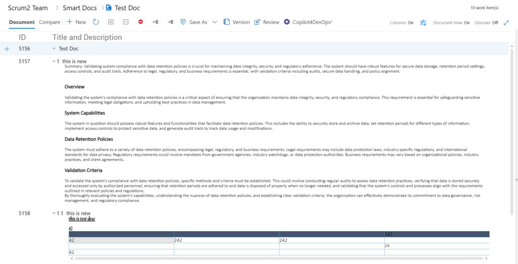Screenshot of Smart Docs template configuration within Azure DevOps, highlighting its customization capabilities.