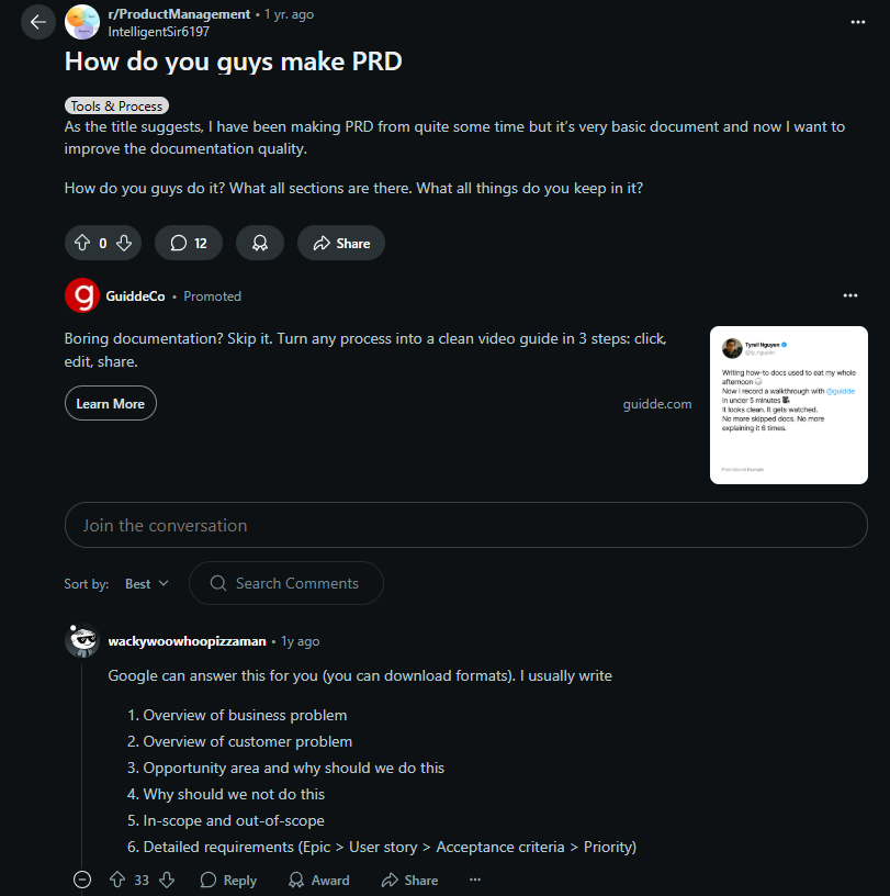 components of a PRD document