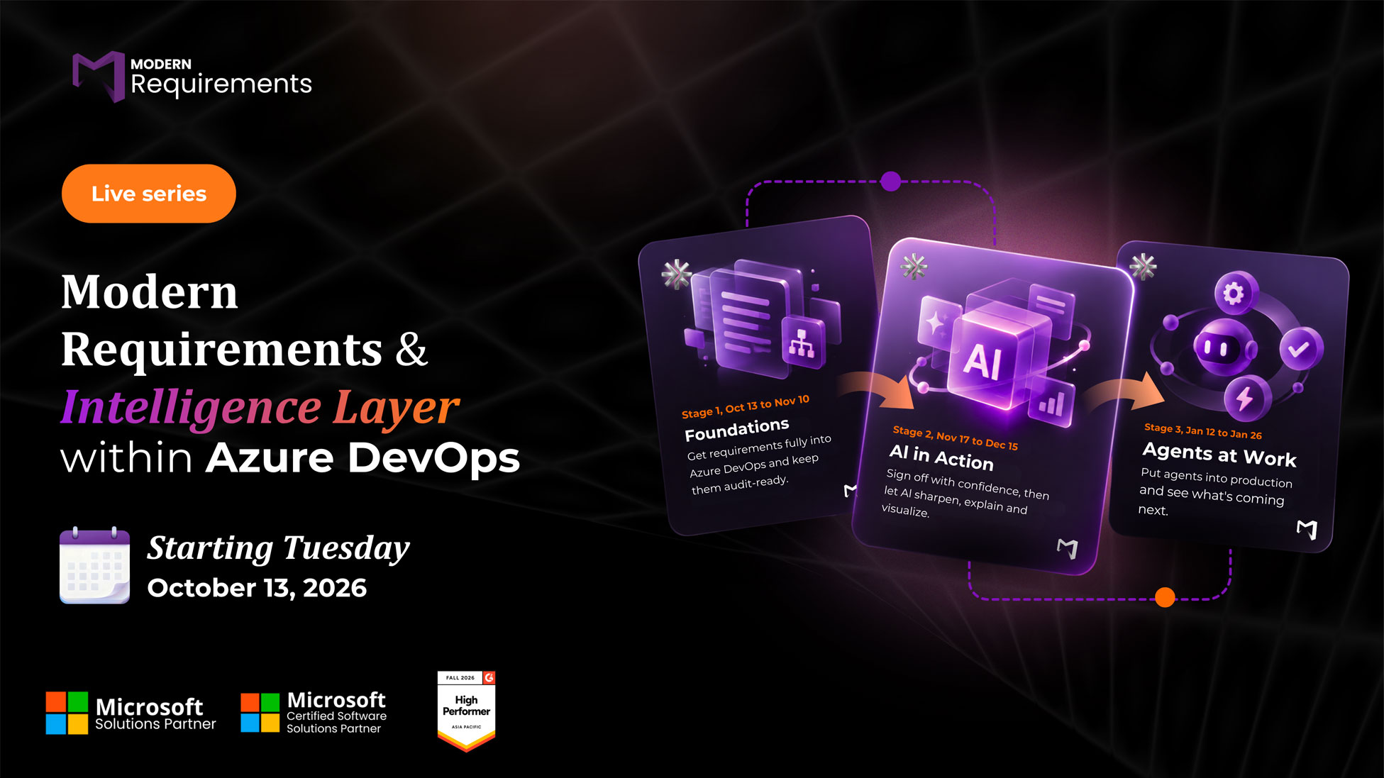 Modern Requirements live series: Foundations, AI in Action, and Agents at Work, starting Tuesday, October 13, 2026